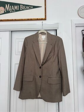 H&M Brown and Cream Houndstooth Blazer